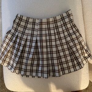 H&M Brown and White Plaid Mini Skirt